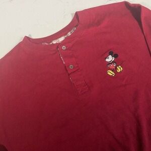 Vintage Disney Mickey Mouse Embroidered Henley Sweatshirt Red Men's XL